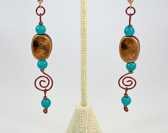 Copper and Turquoise Dangle Earrings