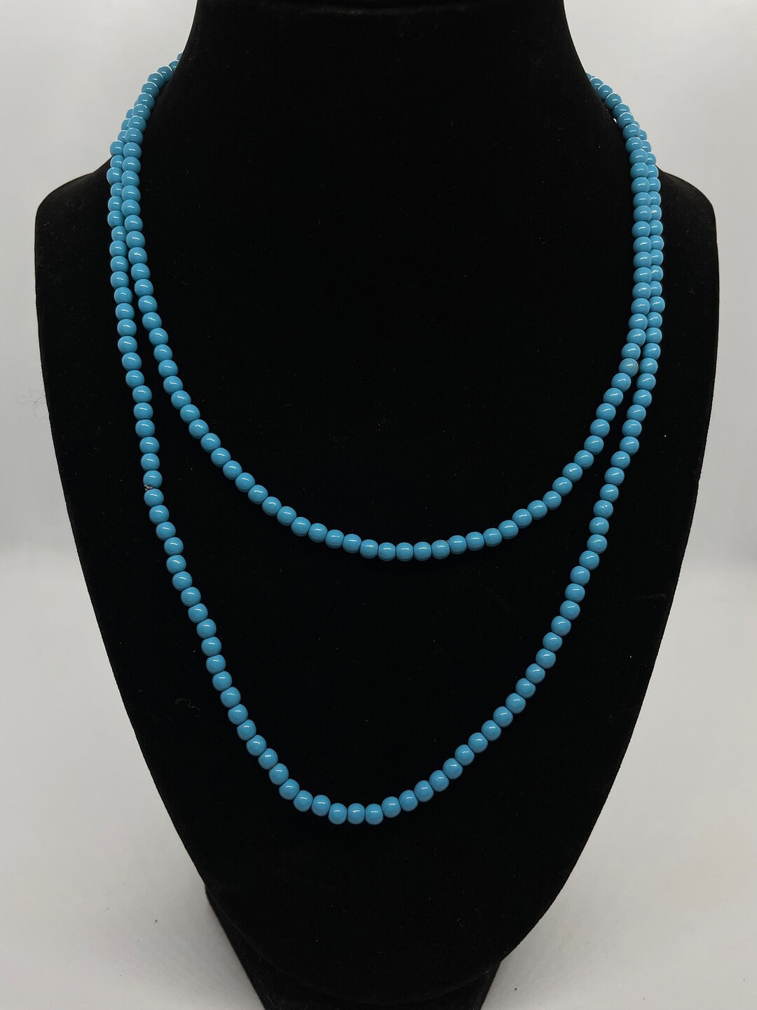 Vintage Blue & Cream Printed Necklace