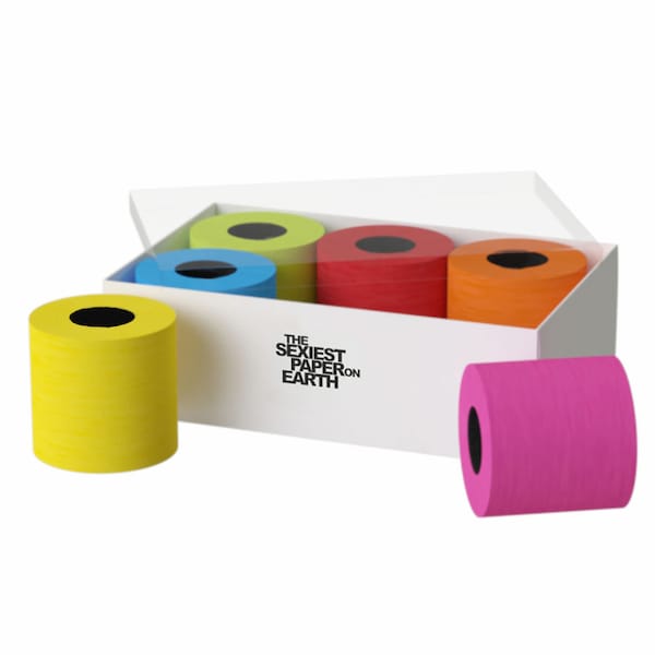 Gift Box of 6 Compact Colored Toilet Paper Rolls 140 Sheets 3-Ply Multicolor