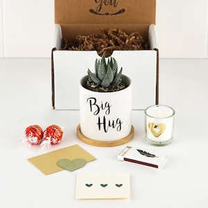 Zelfzorggeschenkdoos - 3&quot; witte keramische pot met bamboeblad - Thinking of you, verzorgingspakket, geschenkdoos voor vrouwen, spa-cadeauset, cadeau voor haar