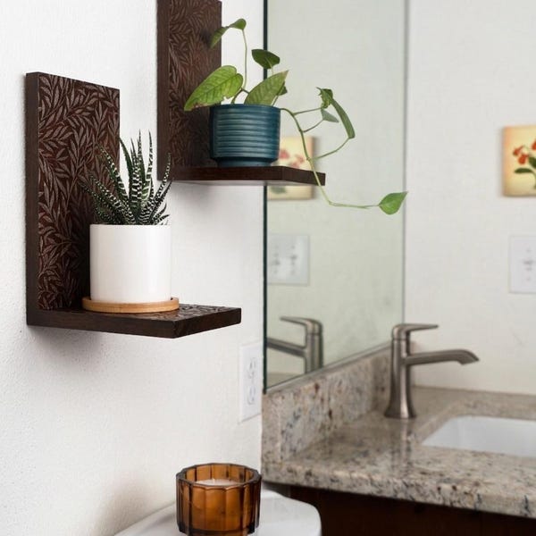 Estantería de madera para plantas - Acabado tostado oscuro - Colgador de plantas, estantes de pared para decoración, estante flotante, estante colgante para plantas, macetero de pared