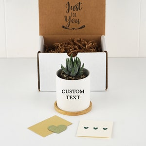 Choose Any Text - Personalized Planter With Custom Text - 3&quot; White Ceramic Pot w/ Tray - Custom Succulent Pot, Custom Quote Gift, Quote Gift