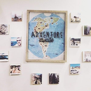 Collage fotografico di viaggio personalizzato su blocchi di legno - Foto su legno, esposizione di foto di viaggio, parete fotografica personalizzata