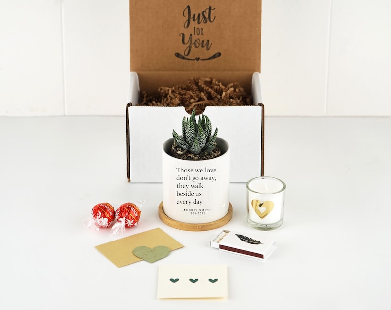 Grief Care Package - 3" White Pot w/ Tray - Personalized Memorial Planter, Death of Parent Gift, Loss of Mother Gift, Bereavement Gift image 10
