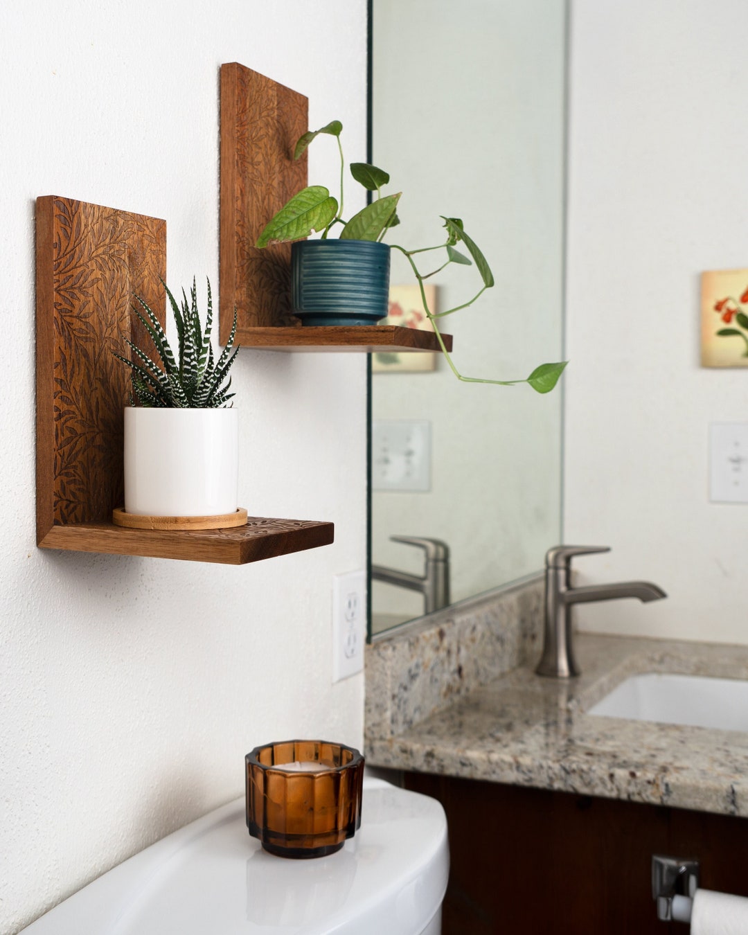 Wooden Plant Shelf - Bathroom Shelves, Wall Decor, Hanging Plant Shelf ...
