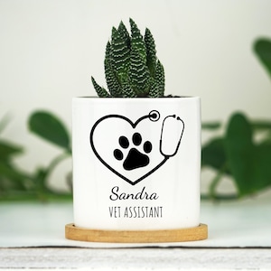 Personalized Veterinarian Assistant Gift - 3&quot; White Ceramic Pot, Vet Graduation, Vet Assistant, Vet Staff, Vet Appreciation, Vet office