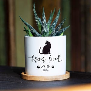 Personalized Cat Memorial Gift Planter - 3" White Ceramic Pot - Forever Loved - Cat Sympathy Gift, Pet Memorial, Cat Planter, Cat Loss Gifts