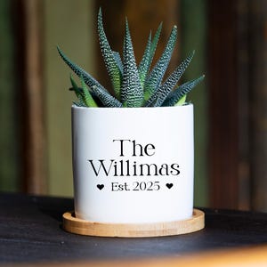 New Home Gift Planter - 3" Mini White Ceramic Pot w/ Bamboo Tray - Moving Away - Housewarming Gift - First Home Decor  - New House Gift