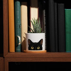 Black Cat Succulent Pot - 3" White Ceramic Pot - Black Cat Planter, Cat Lover Gift, Cat Ears, Cat Gifts, Cat mom, Peeking Cat, Witchy Gifts