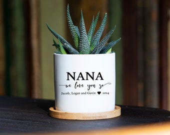 Personalized Nana Gift - 3" White Ceramic Pot w/ Bamboo Tray - Grandma Christmas Gift For Her - Gift Box - Custom Gift For Nana