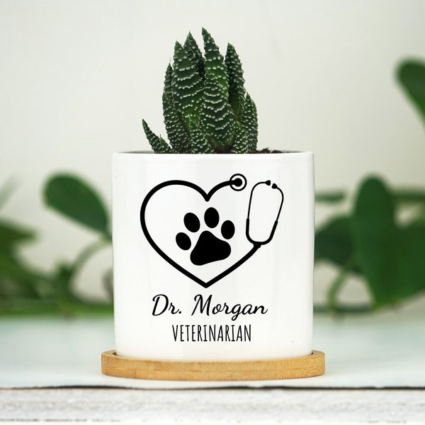 Personalized Veterinarian Gift - 3" White Ceramic Pot, Vet Tech Gift, Vet Graduation, Vet Assistant, Vet Staff, Vet Appreciation, Vet office