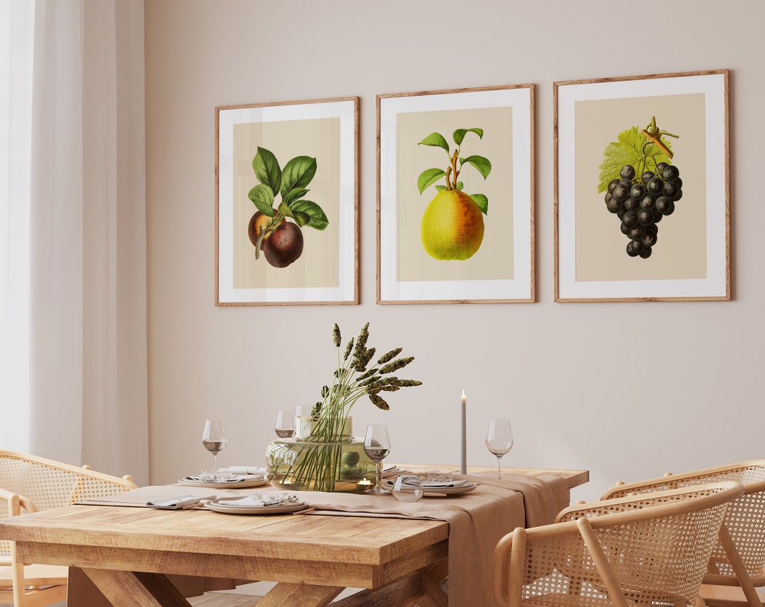 rustic vegetable kitchen prints | 3-piece wall art |... Vintage Fruit Print Set of 3- Professional Art Print Set - Kitchen Art ...