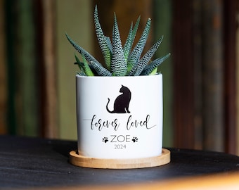Personalized Cat Memorial Gift Planter - 3" White Ceramic Pot - Forever Loved - Cat Sympathy Gift, Pet Memorial, Cat Planter, Cat Loss Gifts