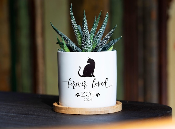Personalized Cat Memorial Gift Planter - 3" White Ceramic Pot - Forever Loved - Cat Sympathy Gift, Pet Memorial, Cat Planter, Cat Loss Gifts