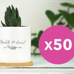 50 fioriere con design personalizzato - Vaso da 3&quot; con vassoio - Bomboniere per matrimoni all&#39;ingrosso, bomboniere per matrimoni economiche, bomboniere per invitati a matrimoni, bomboniere per addio al nubilato