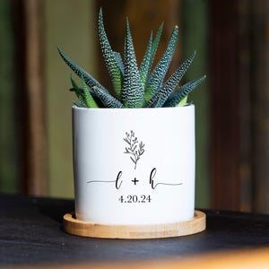 Personalized Planter Engagement Gift - Love Grows Here - 3" White Ceramic Pot - Custom Succulent Pot - Newly Engaged - Engagement Gifts