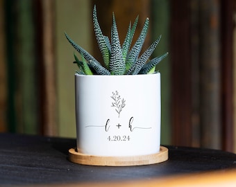 Personalized Planter Engagement Gift - Love Grows Here - 3" White Ceramic Pot - Custom Succulent Pot - Newly Engaged - Engagement Gifts