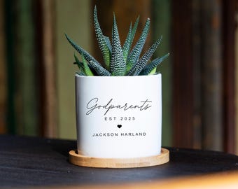 Propuesta de Padrino - Maceta de cerámica blanca de 7,6 cm con bandeja - Propuesta de Padrino, Regalo de Bautizo, Maceta Personalizada, Maceta Personalizada, Regalo de Madrina