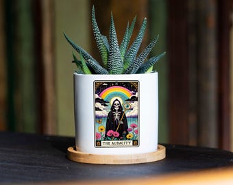 The Audacity Tarot Card Planter - White Planter 3" - Spa Gift Box, Wife Gift Idea, Tarot Card Gift, Cyberpunk Tarot, Witch mug, Witchy Gifts