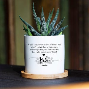 Personalized Dog Memorial Gift Planter - 3" White Ceramic Pot w/ Bamboo Tray - "Forever Loved" - Dog Sympathy Gift - Pet Memorial