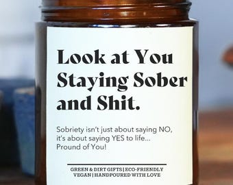 Sobriety gift Amber glass Candle - One day at a time, 1 year sobriety gift, Personalized Sobriety Gift for Men, Sobriety Gift for Women