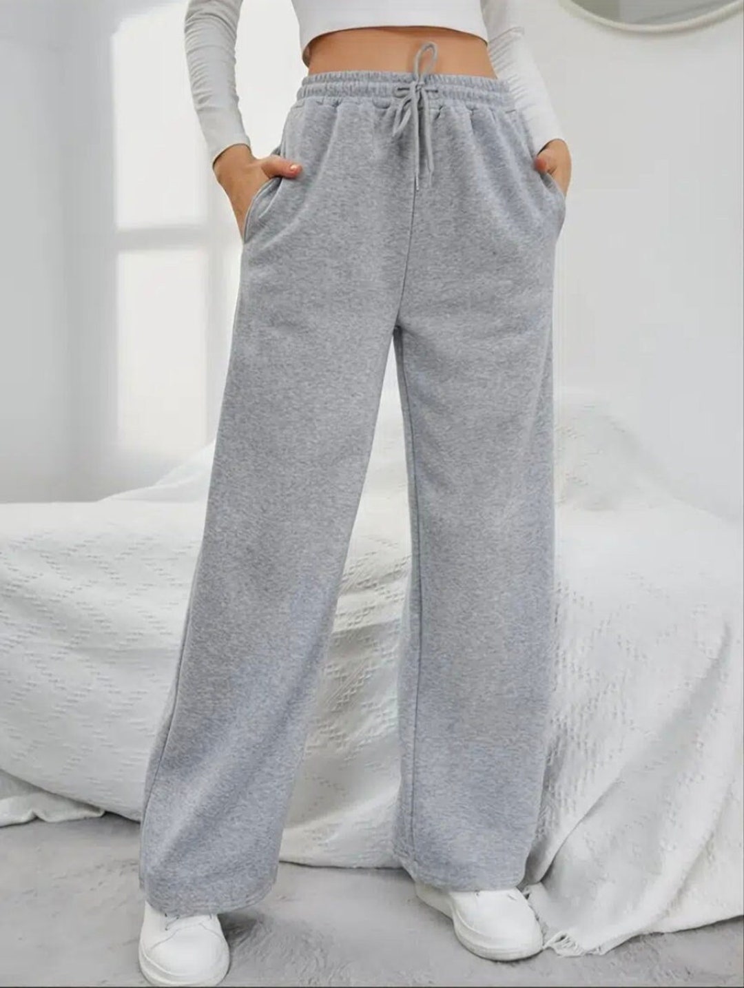 Loose Straight Leg Sweatpants With Pockets Solid Drawstring Etsy