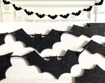 Halloween Felt Bats Garland / Handmade Banner / Spooky Black Decoration / Modern Home Decor / Mini Mantel Bunting / Photo Prop Wall Hanging