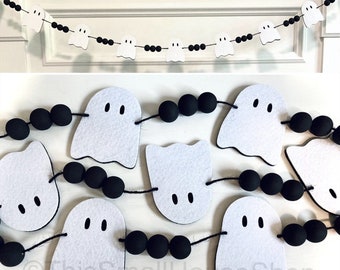 Cute Felt Ghost Garland / Handmade Halloween Banner / Spooky Season Home Decor / Farmhouse Bunting for Mantel / Adorable Ghosties Decoration