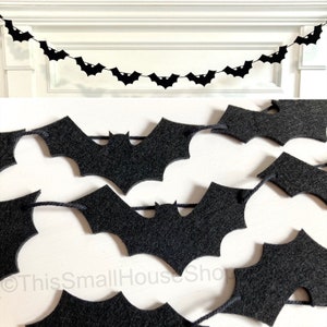 Halloween Felt Bats Garland / Handmade Banner / Spooky Black Decoration / Modern Home Decor / Mini Mantel Bunting / Photo Prop Wall Hanging