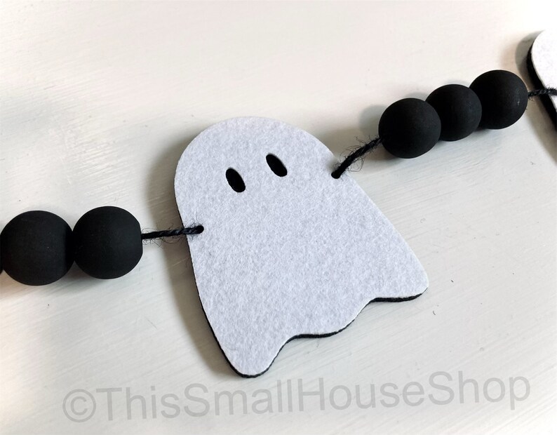 Cute Felt Ghost Garland / Handmade Halloween Banner / Spooky Season Home Decor / Farmhouse Bunting for Mantel / Adorable Ghosties Decoration image 9