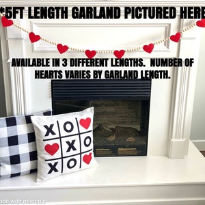 Valentine's Day Decor / Red Felt Hearts and Wood Beads Garland / Farmhouse Mantle Banner / Boho Bunting for Mantel / Neutral Wall Hanging image 4