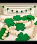 St. Patrick's Day Wood Bead Garland for Fireplace Mantel / Green Felt Shamrocks / Lucky Decor Banner / Boho Farmhouse Beaded for mantle 