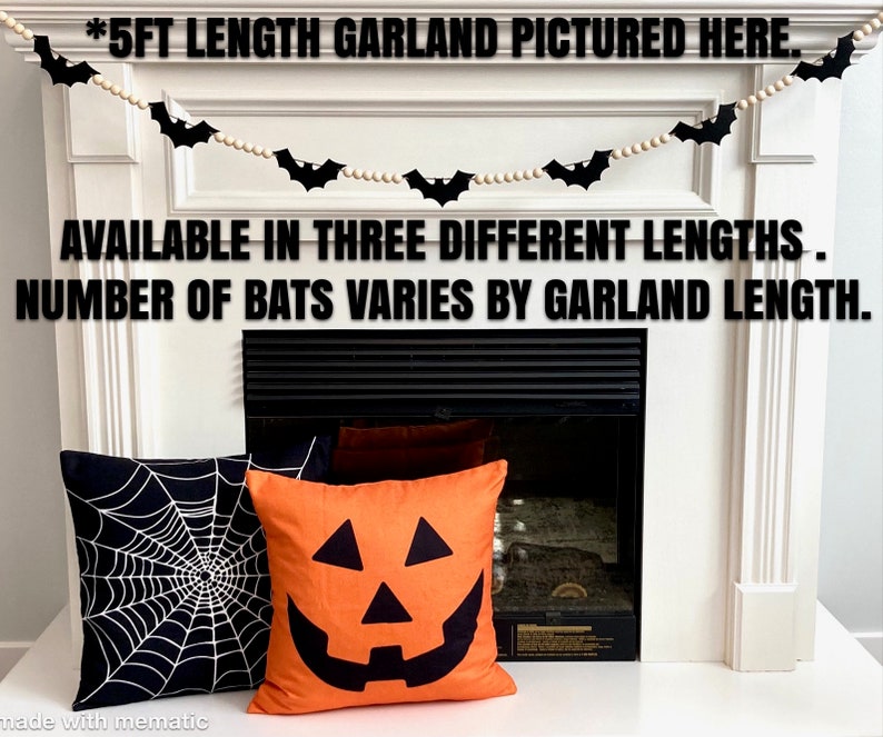 Halloween Black Felt Bats and Wood Beads Garland for Fireplace Mantel / Spooky Wall Decor Banner Belfry / Boho Farmhouse Bunting for mantle image 3