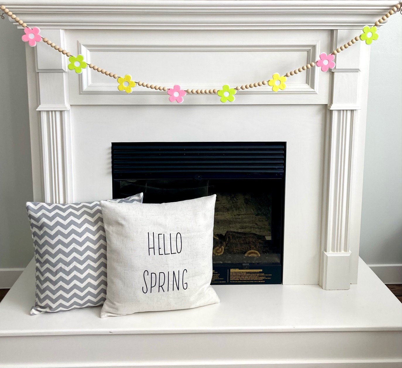 Spring Flowers Wood Beads Garland for Fireplace Mantel / Pink - Etsy
