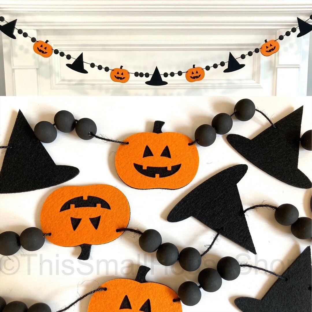 Witch Hats and Jack O Lanterns Garland / Halloween Banner Felt and