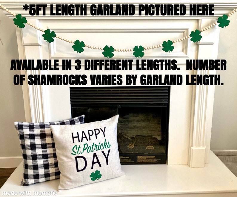 St. Patrick's Day Garland / Wood Beads and Green Felt Shamrocks for Mantel / Cottagecore Home Decor Banner / Lucky Farmhouse Mantle Bunting Bild 4