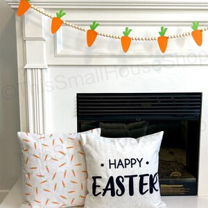 Easter Carrots Wood Bead Garland for Fireplace Mantel / Orange Green Felt Carrots / Spring Decor Banner / Boho farmhouse beaded for mantle image 2