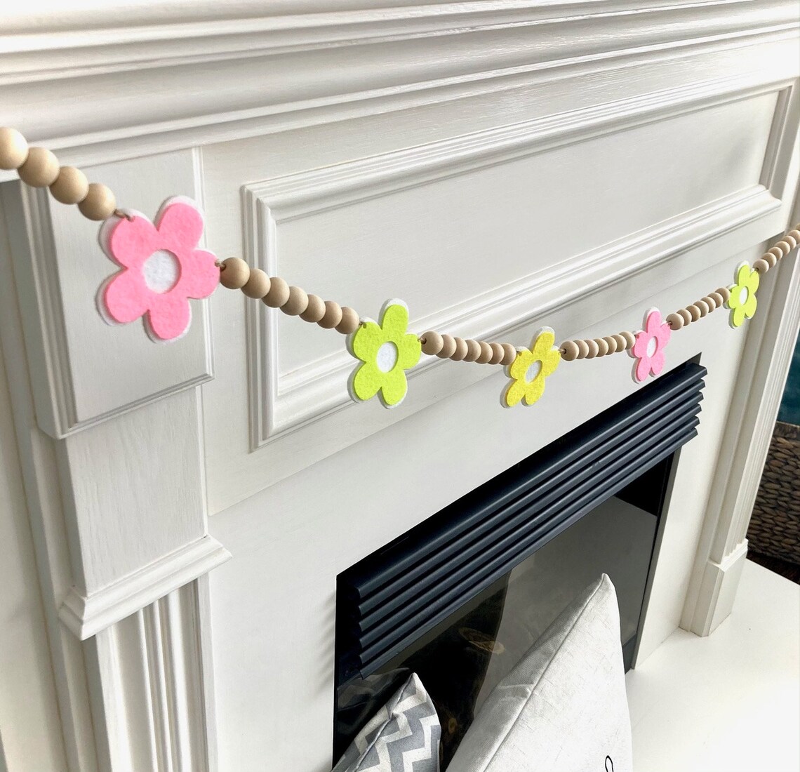Spring Flowers Wood Beads Garland for Fireplace Mantel / Pink - Etsy