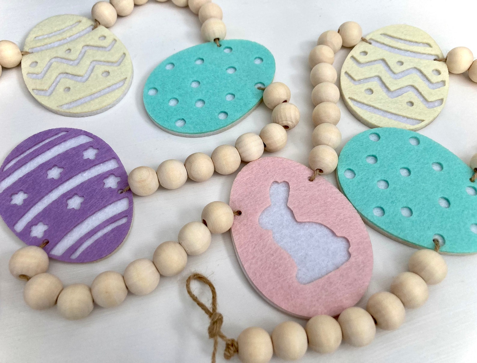 Easter Eggs Garland / Pastel Felt Eggs and Wood Beads Garland Etsy