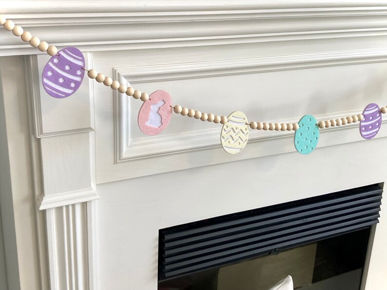 Easter Eggs Garland / Pastel Felt Eggs and Wood Beads Garland Etsy