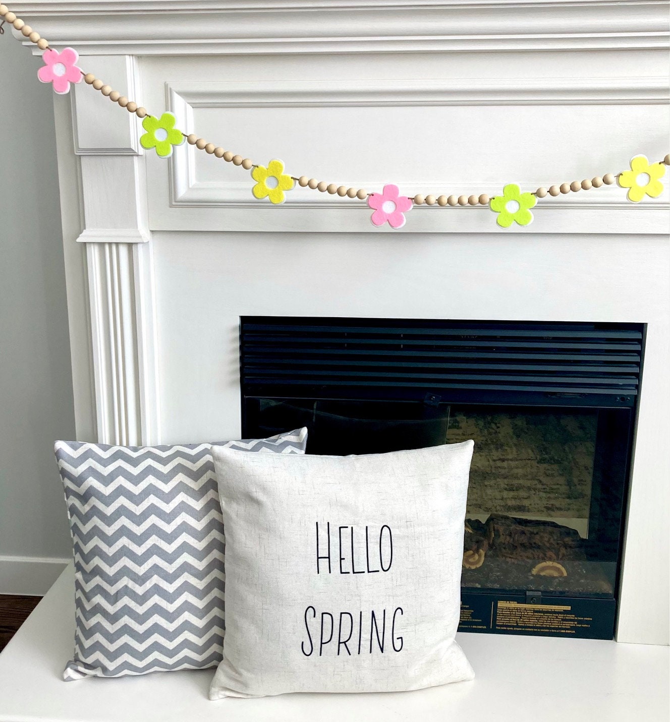 Spring Flowers Wood Beads Garland for Fireplace Mantel / Pink - Etsy