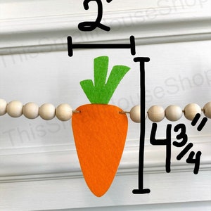 Easter Carrots Wood Bead Garland for Fireplace Mantel / Orange Green Felt Carrots / Spring Decor Banner / Boho farmhouse beaded for mantle image 6