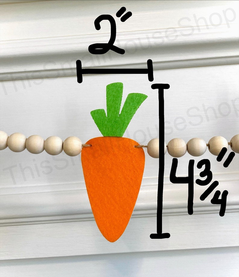 Easter Carrots Wood Bead Garland for Fireplace Mantel / Orange Green Felt Carrots / Spring Decor Banner / Boho farmhouse beaded for mantle image 6