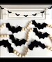 Halloween Black Felt Bats and Wood Beads Garland for Fireplace Mantel / Spooky Wall Decor Banner Belfry / Boho Farmhouse Bunting for mantle 