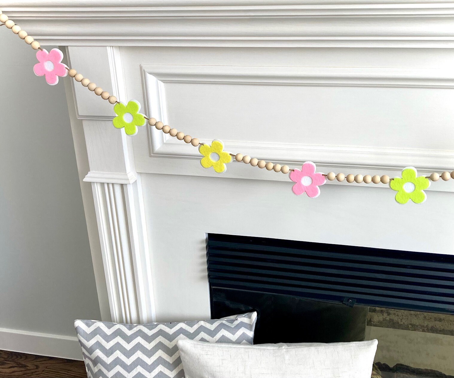 Spring Flowers Wood Beads Garland for Fireplace Mantel / Pink - Etsy