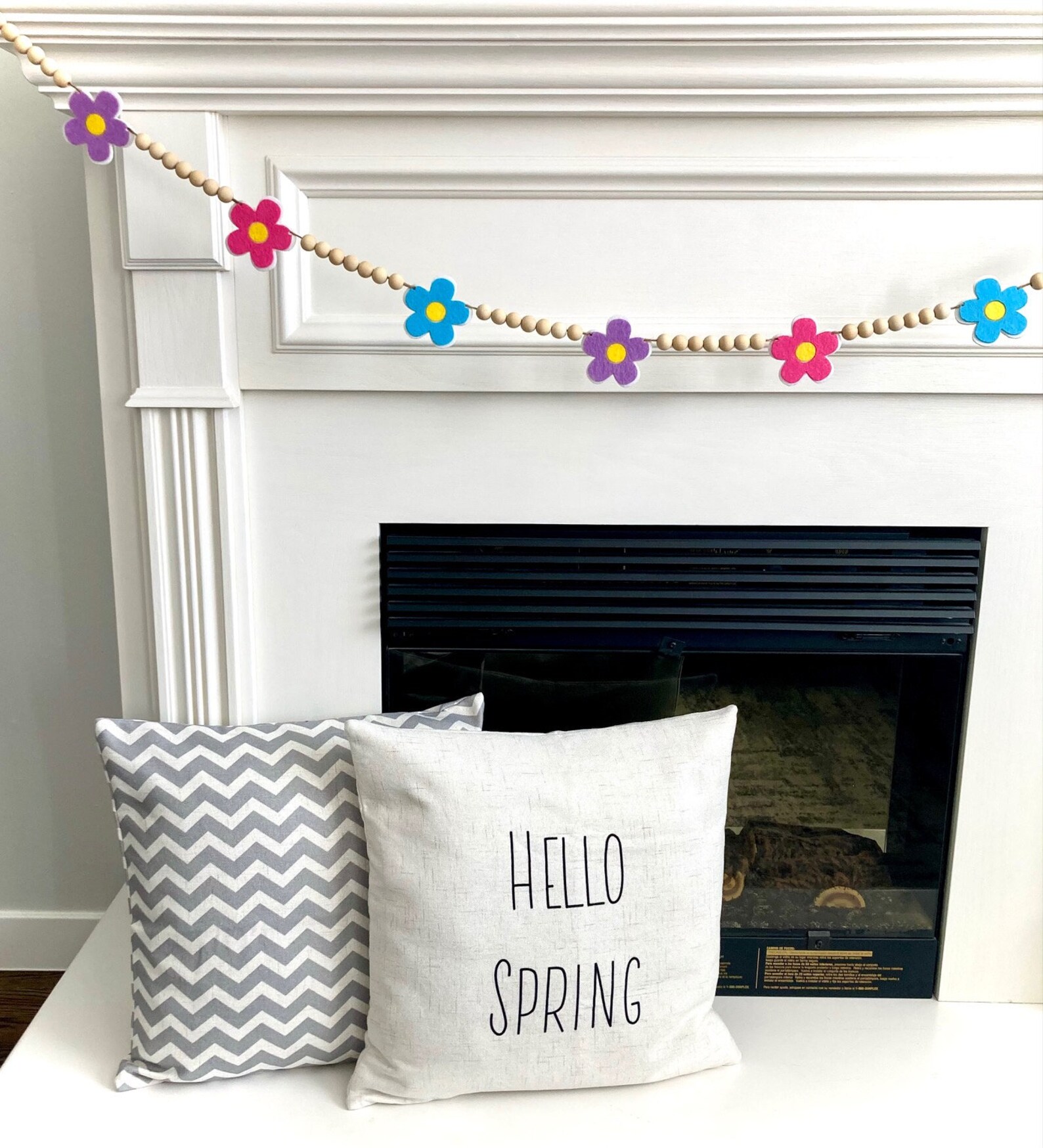 Spring Flowers Wood Beads Garland for Fireplace Mantel / Pink - Etsy