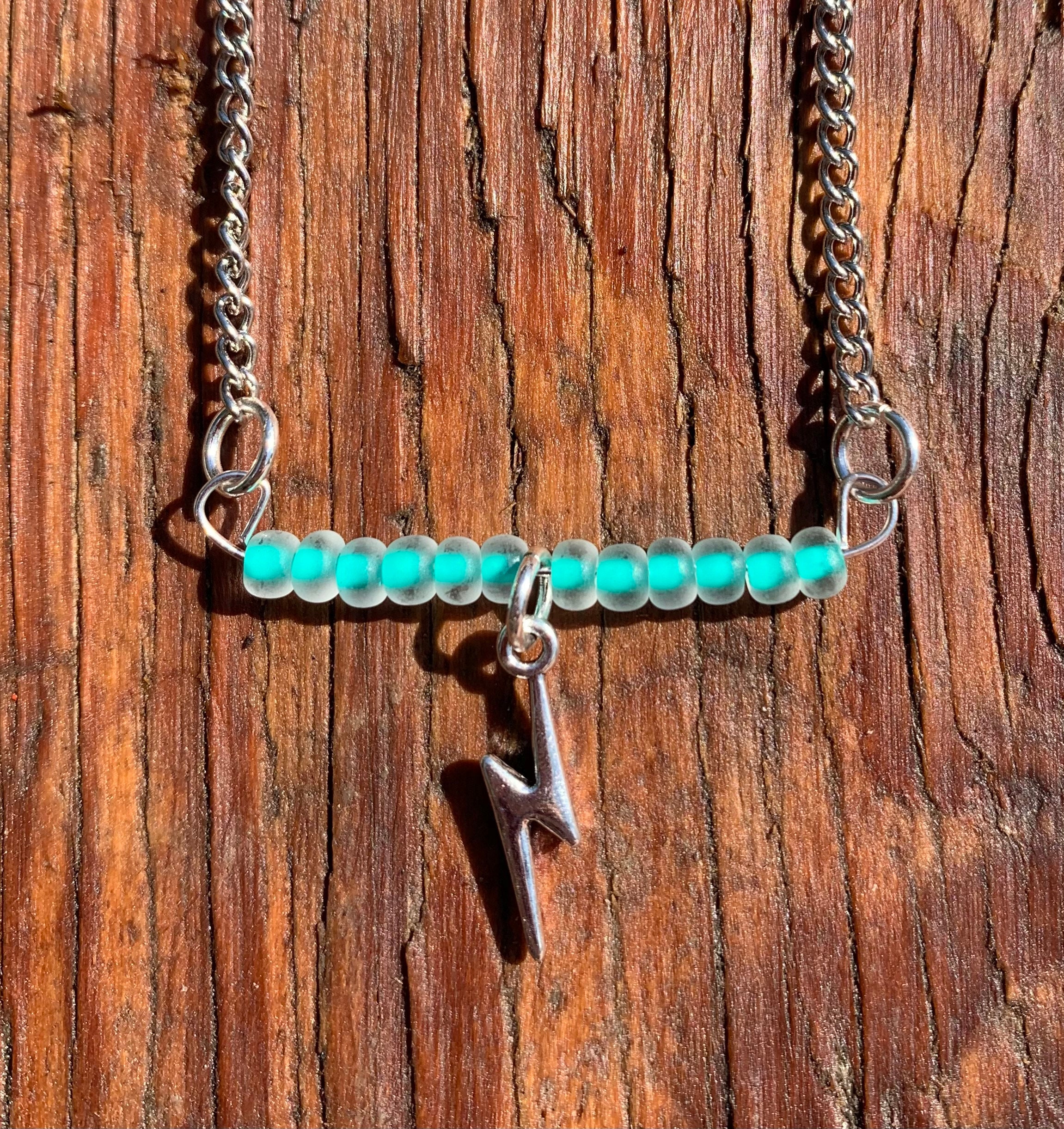 Turquoise Seed Bead Lightning Bolt Necklace Etsy