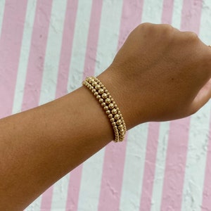 Gold Filled Beaded Layering Bracelets Elastic 3MM, 4MM, 5MM