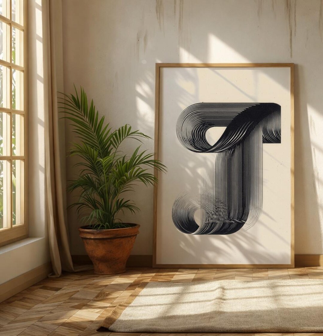 Modern Abstract Typography Art, Minimalist Letterform Print, Neutral ...