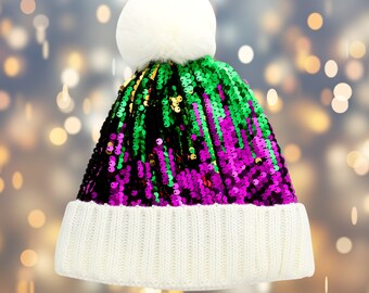 mardi gras sequin beanie